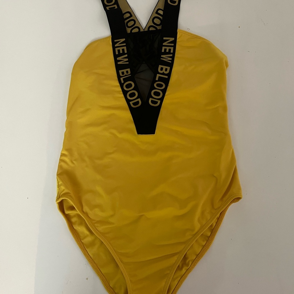 Yellow claw new blood yellow mesh bodysuit/swimming suit